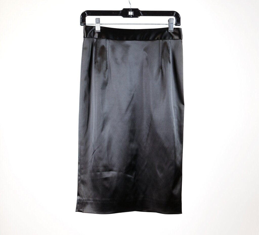 Black Satin Pencil Skirt (S)