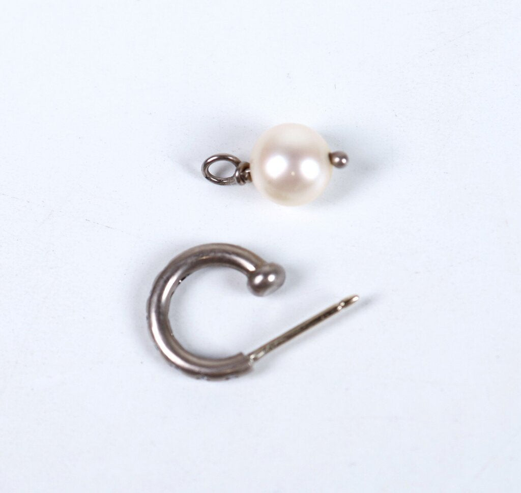 18K Gold and Pearl 'Baby Diamond Hoops' Earrings