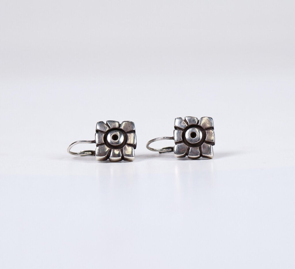 Sterling Geometric Sunflower Earrings