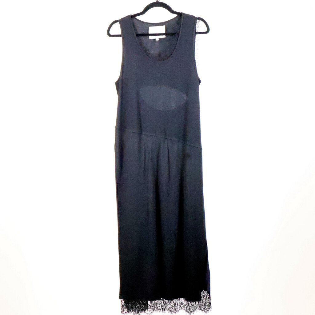 Black Tank Dress with Lace and Navy Satin (L)