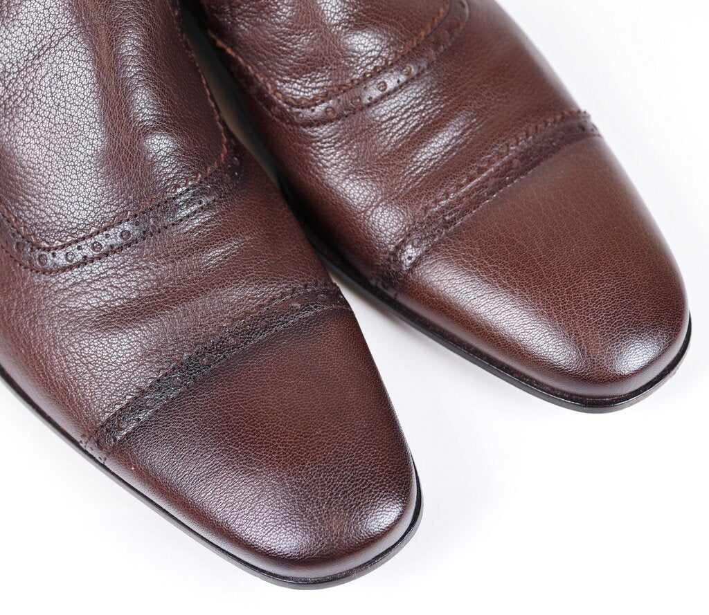 Men's Brown Perforated Leather Slip Ons (11)