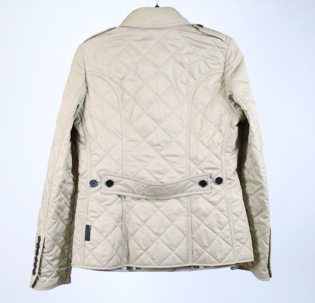 Tan Grid Quilted Coat with Epaulets