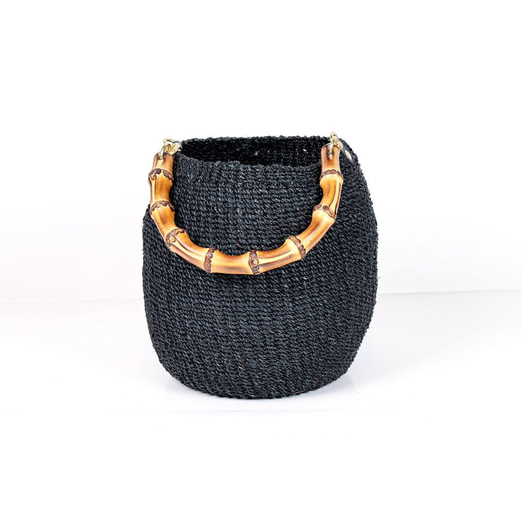 'Le Pot de Miel' Black Raffia Handbag