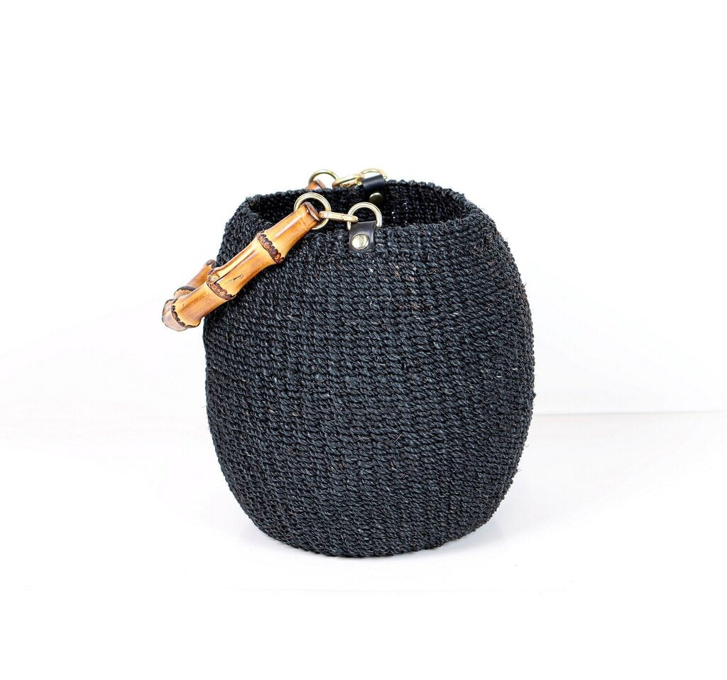 'Le Pot de Miel' Black Raffia Handbag