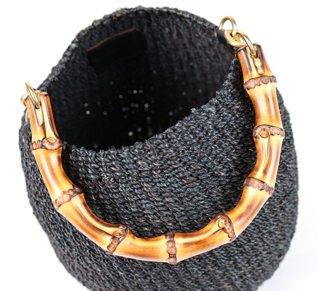 'Le Pot de Miel' Black Raffia Handbag