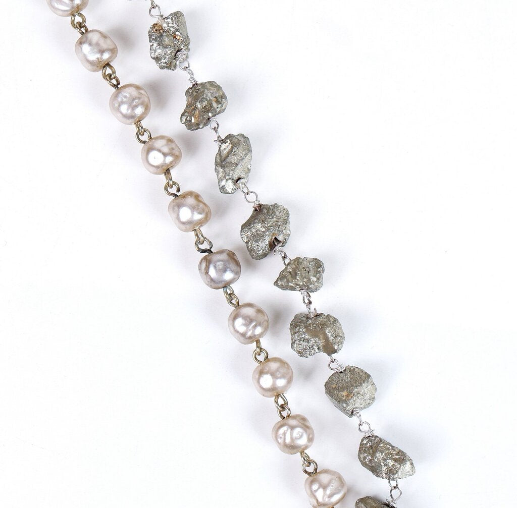 Quartz and Pyrite Long Necklace