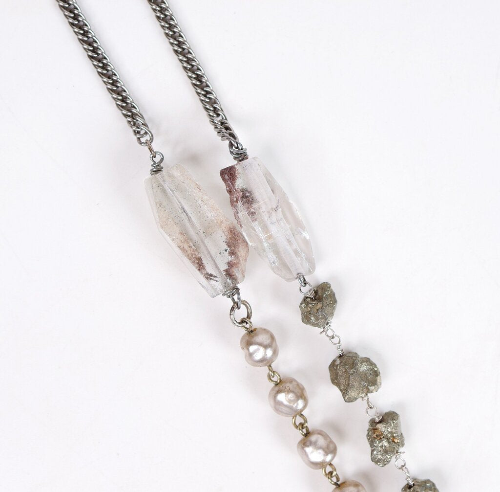 Quartz and Pyrite Long Necklace