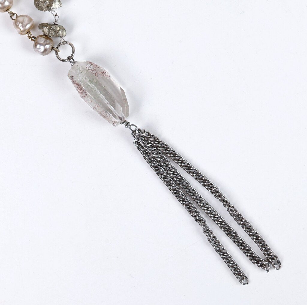 Quartz and Pyrite Long Necklace