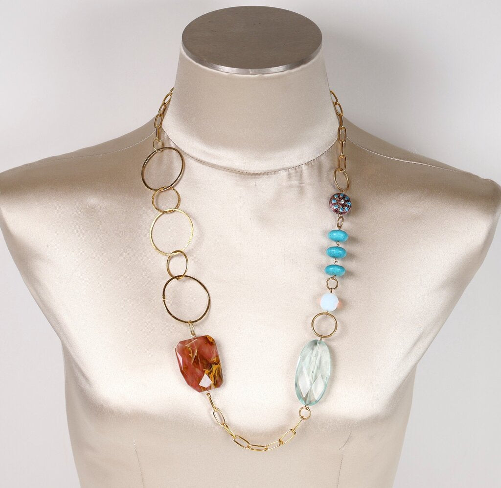 14K Gold Plate Multi Bead Necklace