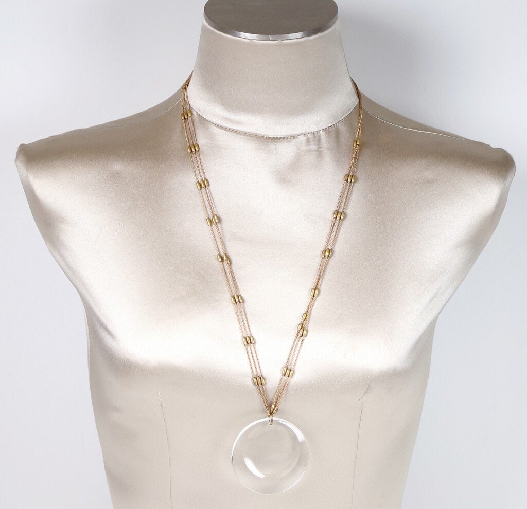 Lunar Phase Crystal Disc Pendant Necklace