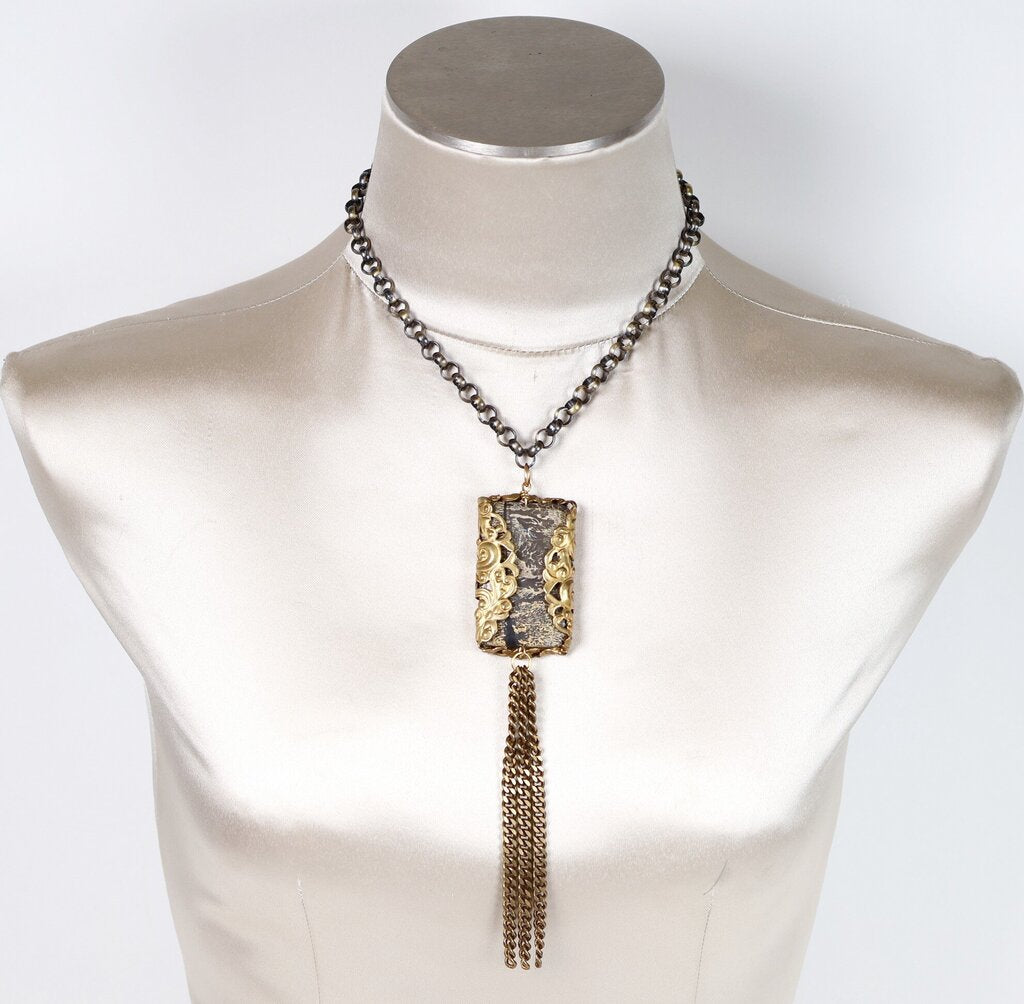 Gold Wrapped 'Landscape' Pendant Necklace