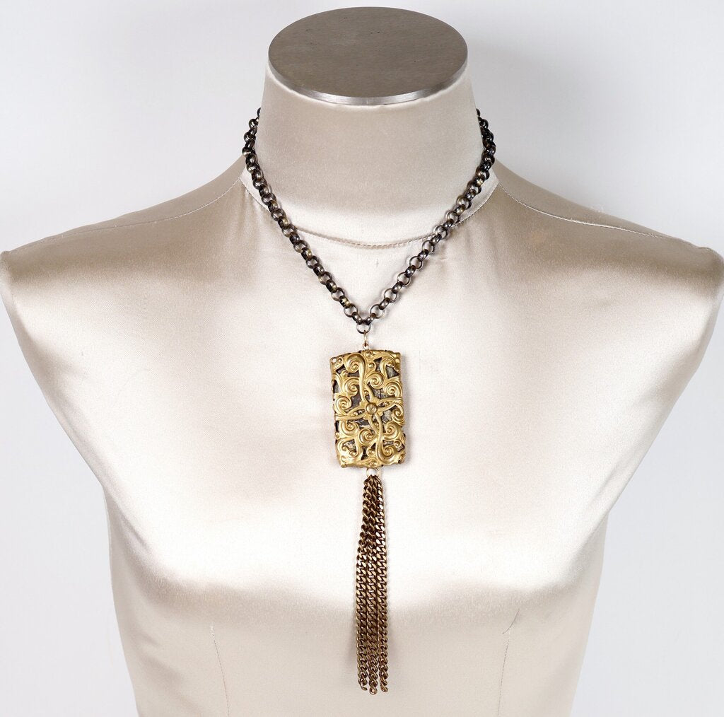 Gold Wrapped 'Landscape' Pendant Necklace