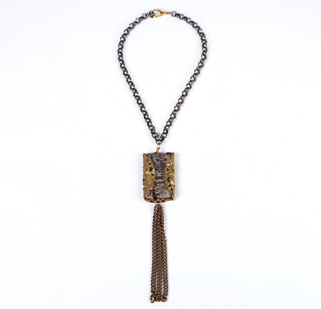 Gold Wrapped 'Landscape' Pendant Necklace