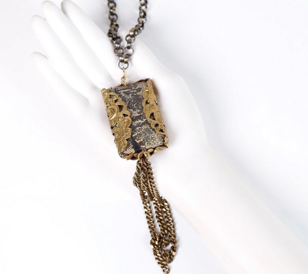 Gold Wrapped 'Landscape' Pendant Necklace