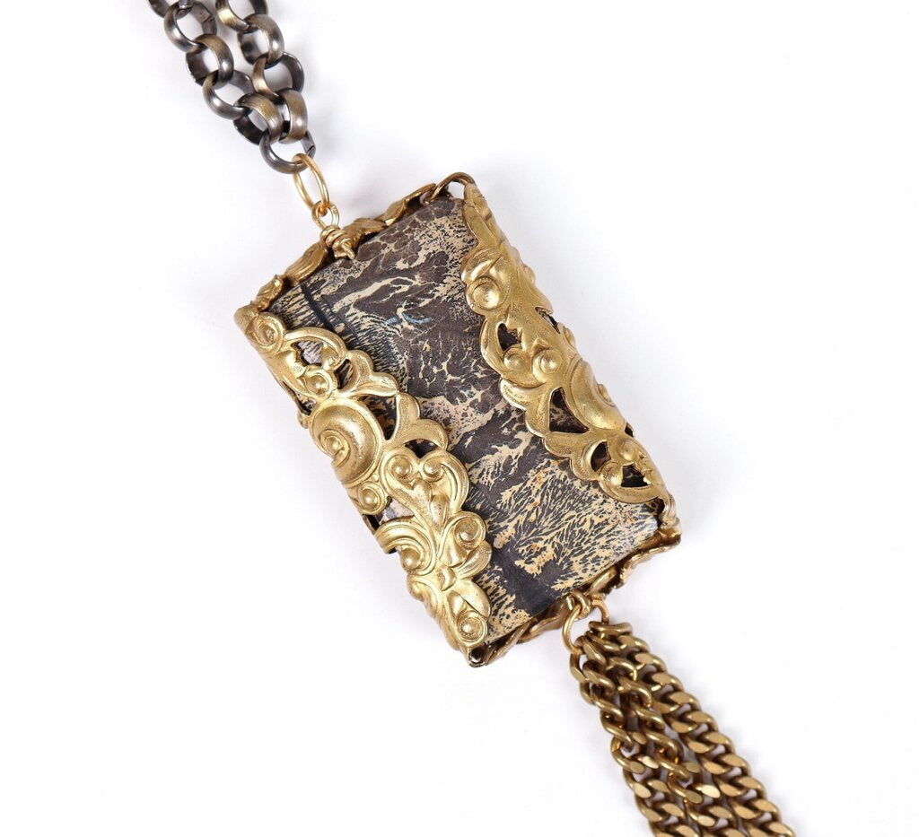 Gold Wrapped 'Landscape' Pendant Necklace