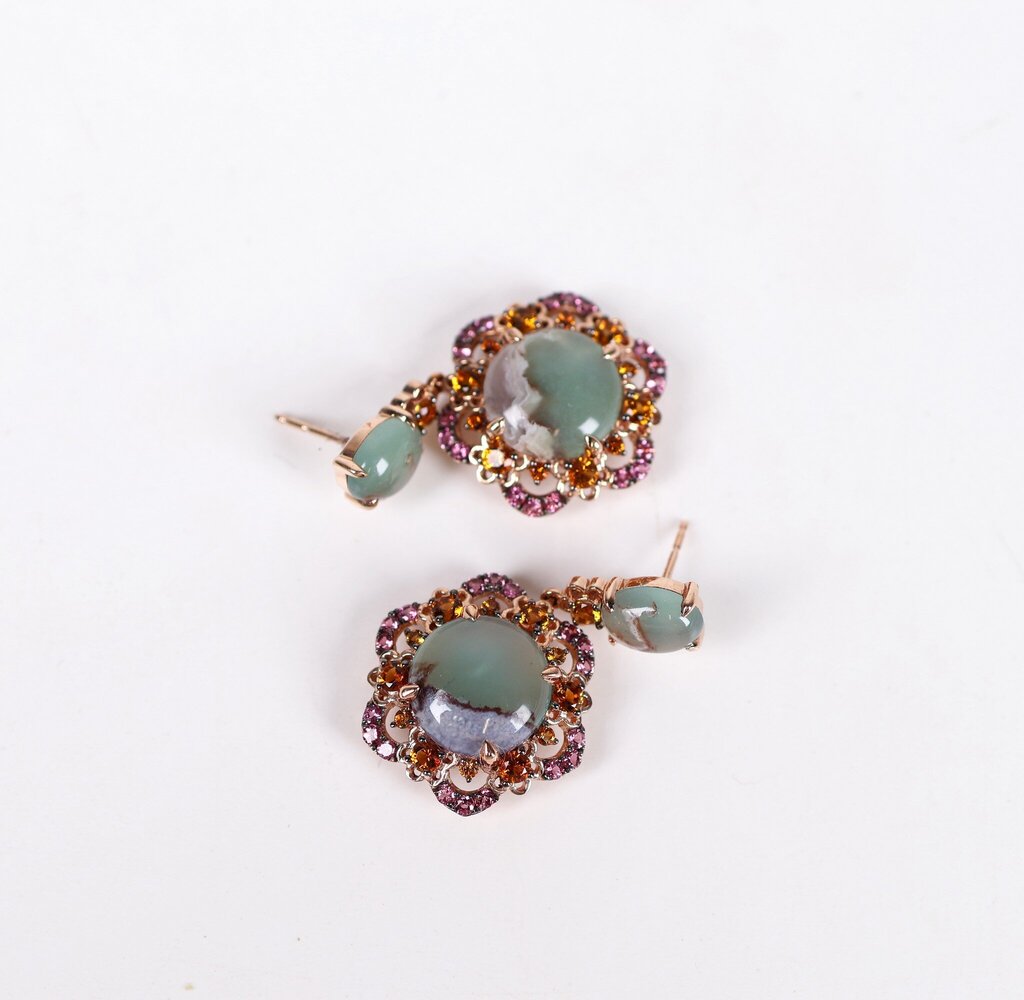 14K Chalcedony Citrine and Tourmaline Earrings