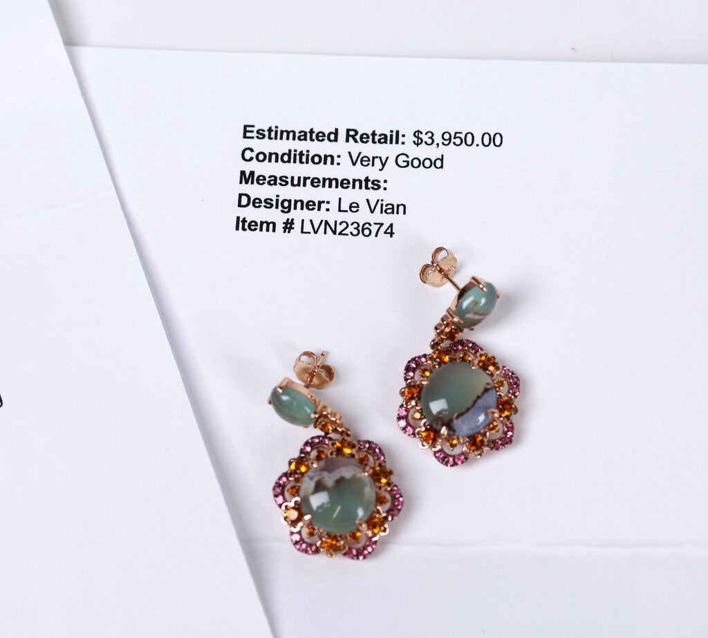 14K Chalcedony Citrine and Tourmaline Earrings