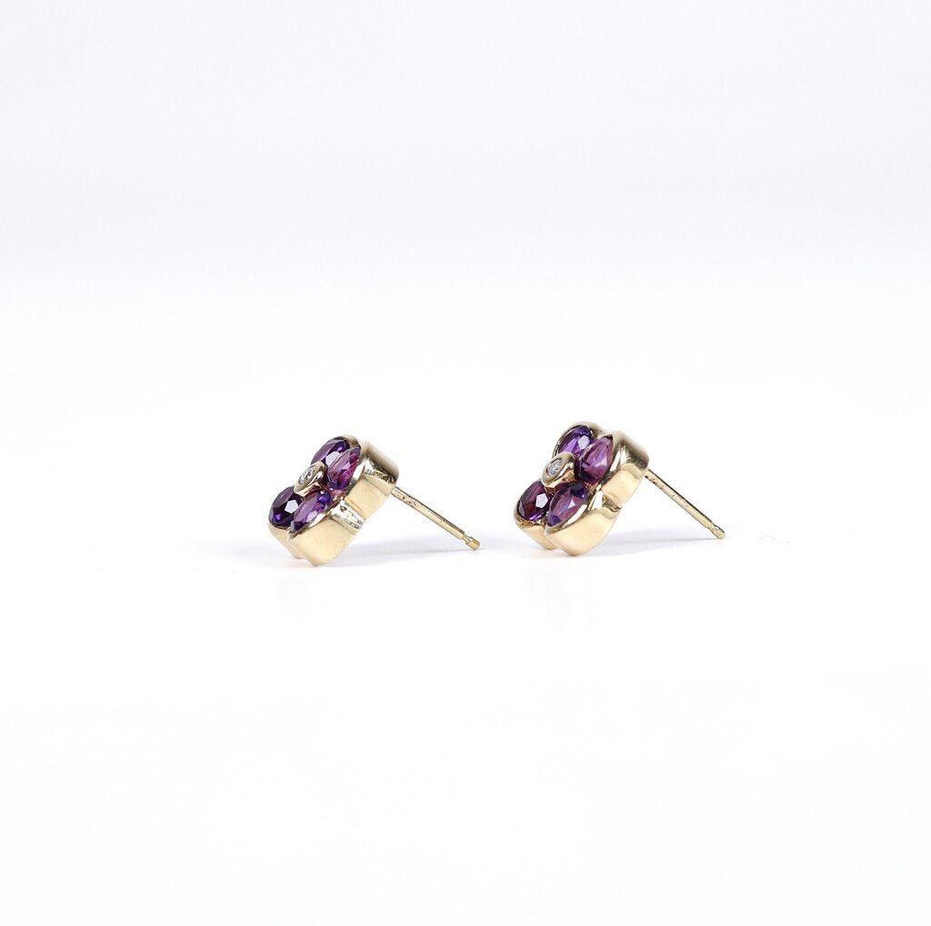 14K Gold Amethyst and Diamond Earrings