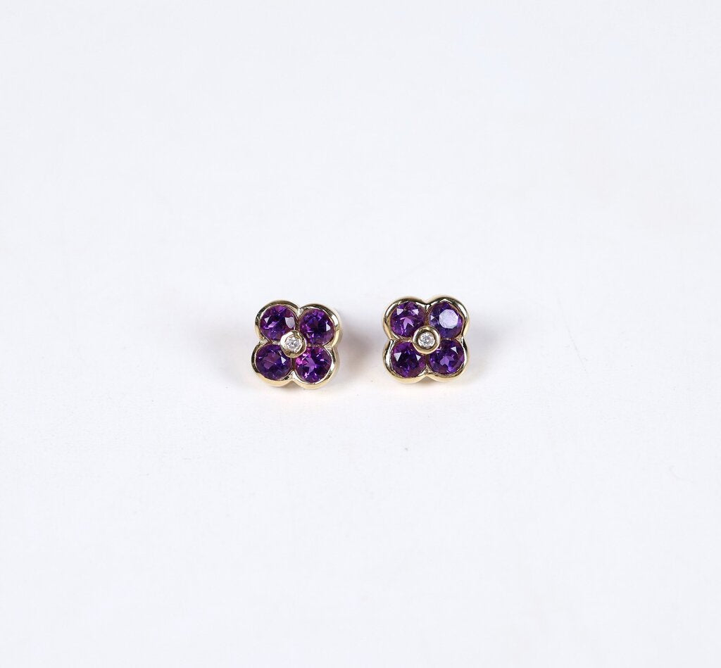 14K Gold Amethyst and Diamond Earrings