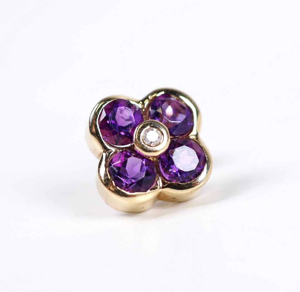14K Gold Amethyst and Diamond Earrings