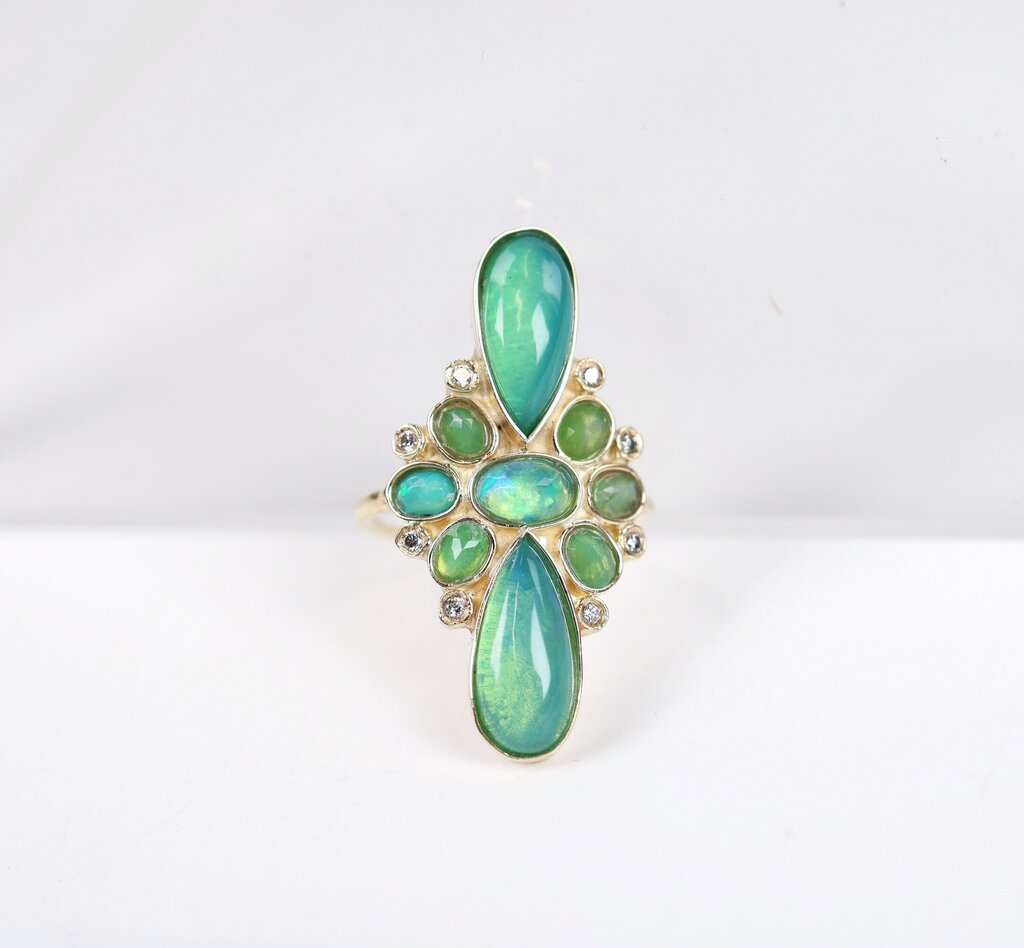14K Opal and Diamond Cocktail Ring (6.25)