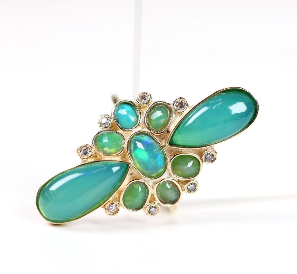 14K Opal and Diamond Cocktail Ring (6.25)