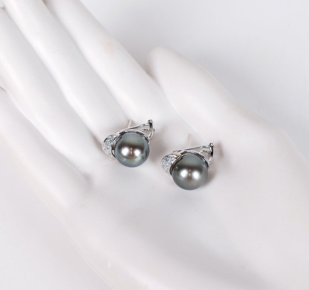 18K Diamond and Tahitian Pearl Earrings