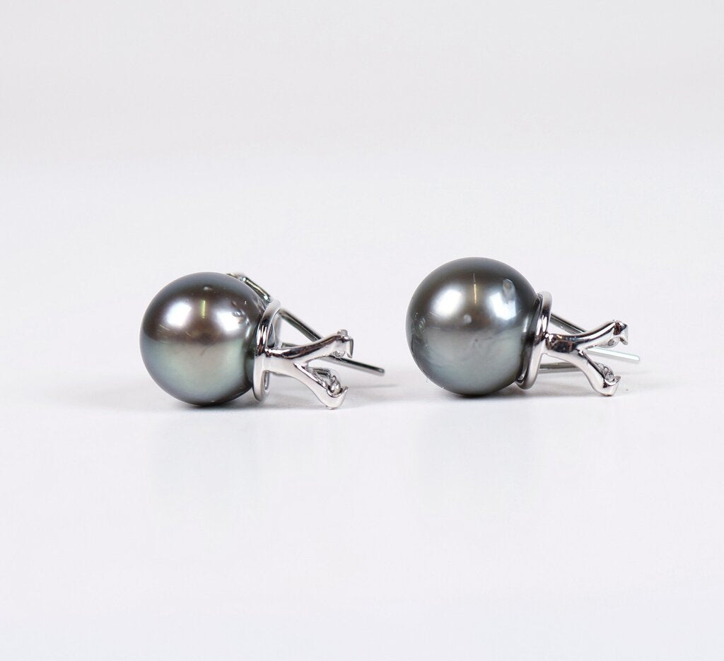 18K Diamond and Tahitian Pearl Earrings
