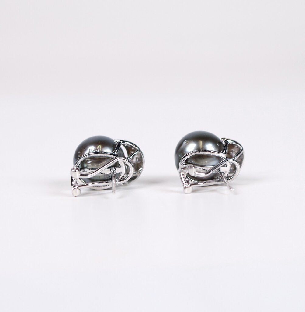 18K Diamond and Tahitian Pearl Earrings