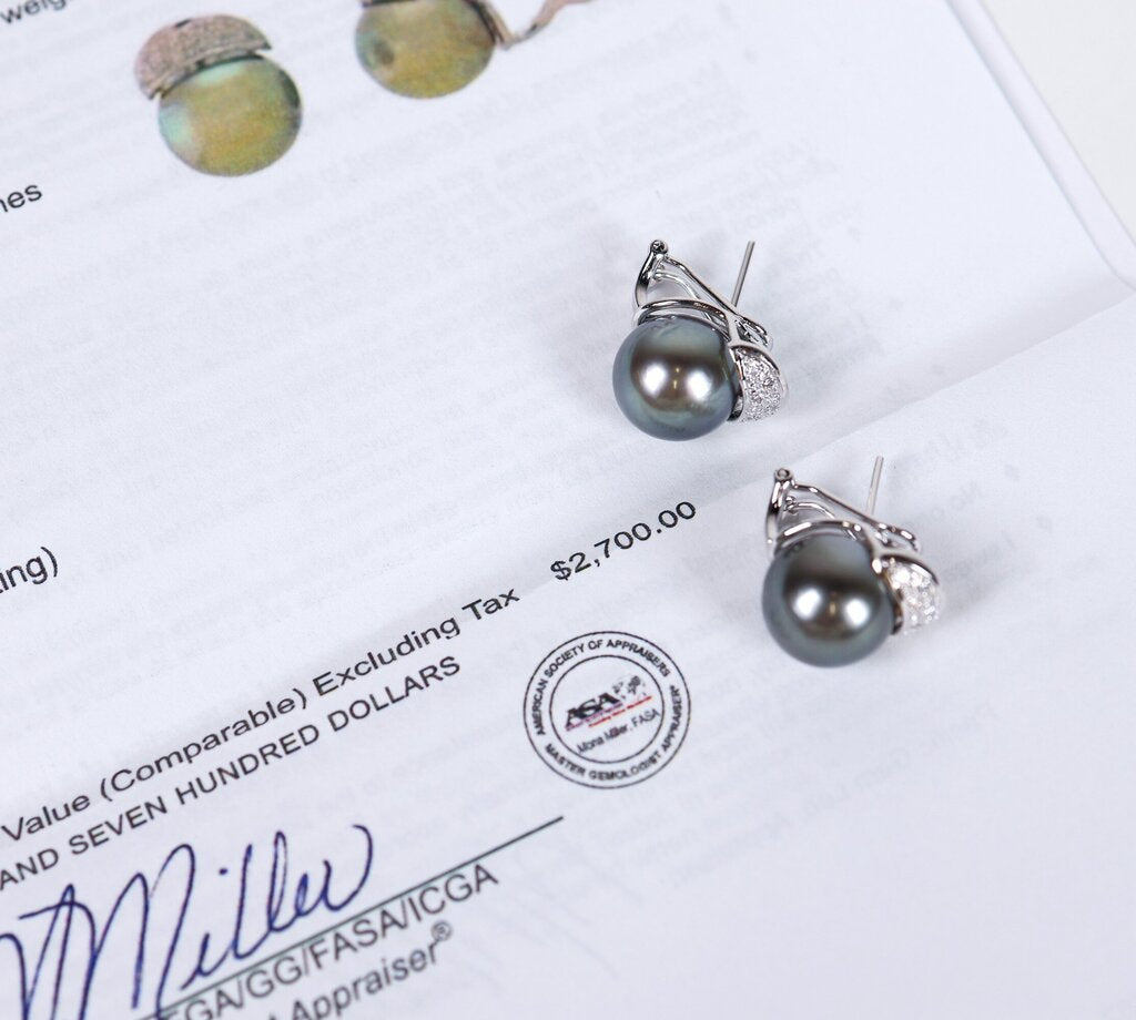 18K Diamond and Tahitian Pearl Earrings