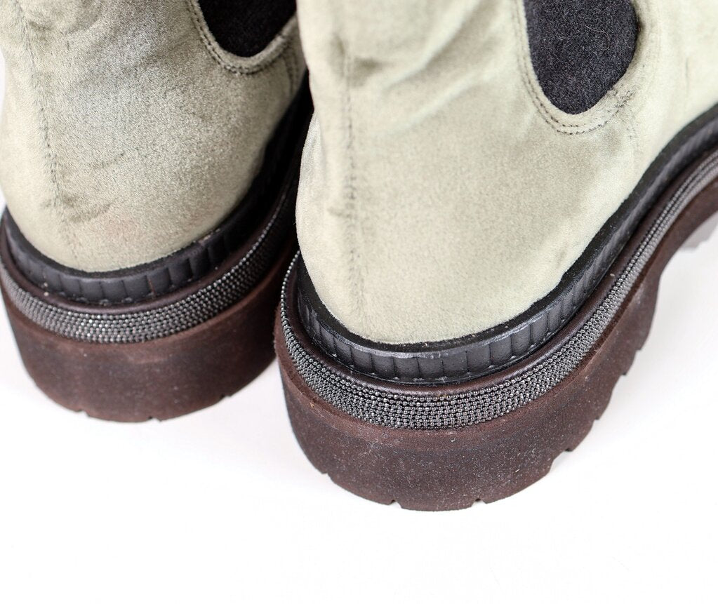 (size 9) Green Velvet Platform Boots