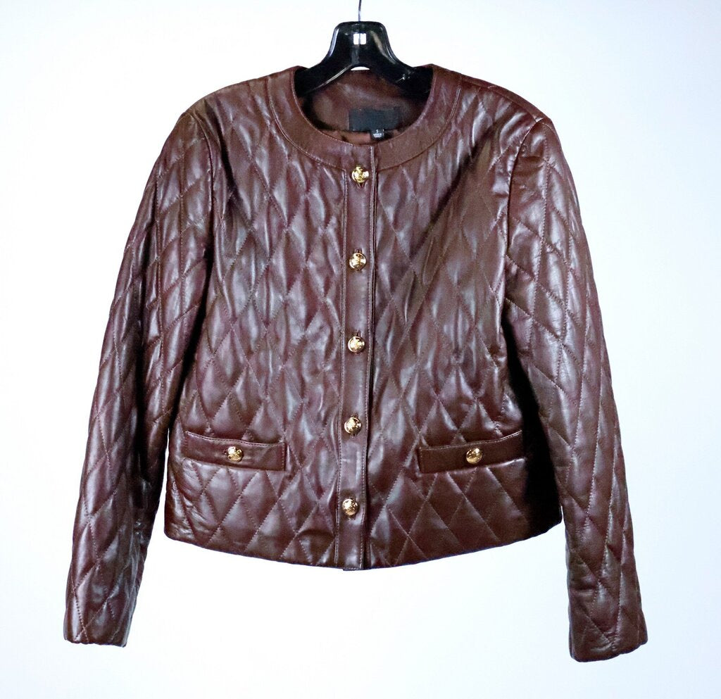 (Size S) Chocolate Brown Quilted Leather