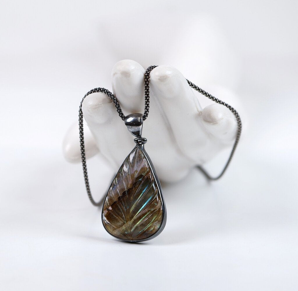 Sterling Silver and Labradorite Leaf Pendant