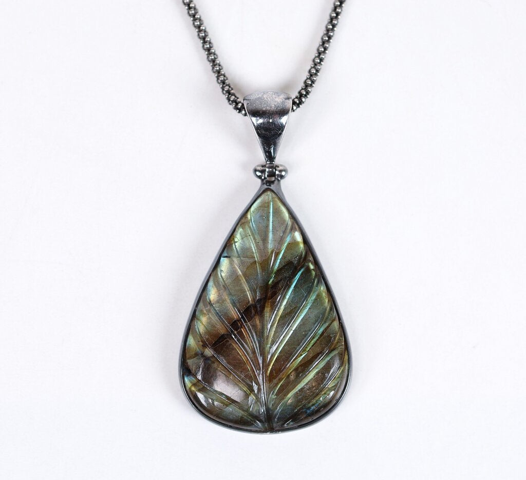 Sterling Silver and Labradorite Leaf Pendant
