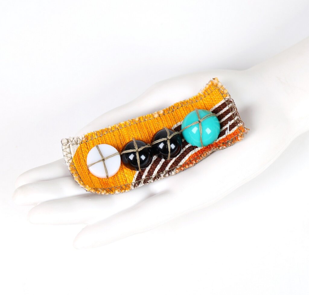 60s Era Button Embellished Fabric Pin