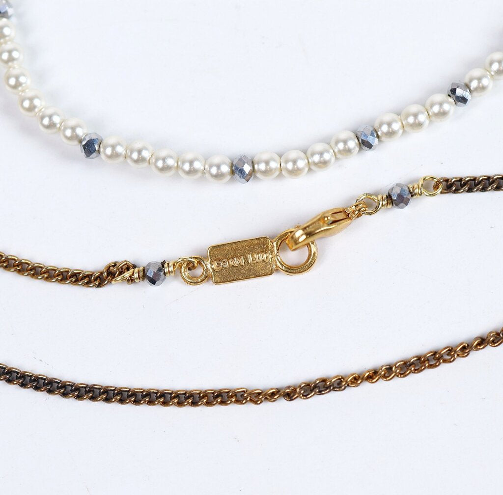 Brass Hematite and Pearl Long Necklace