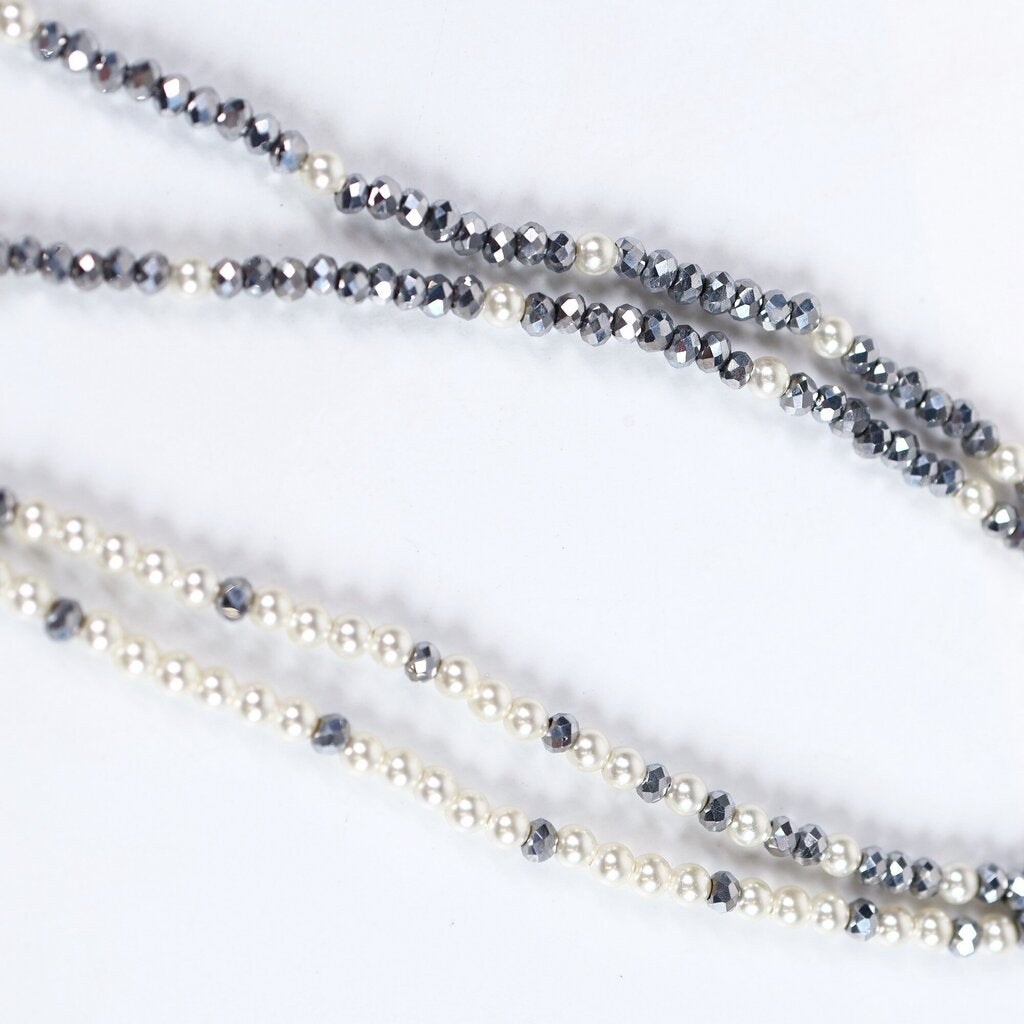 Brass Hematite and Pearl Long Necklace