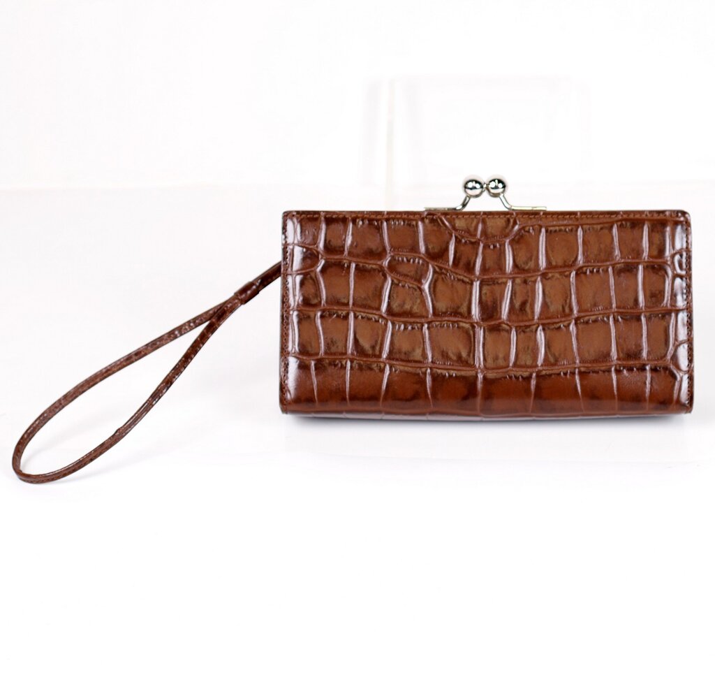 Crocodile Embossed Kiss Lock Clutch