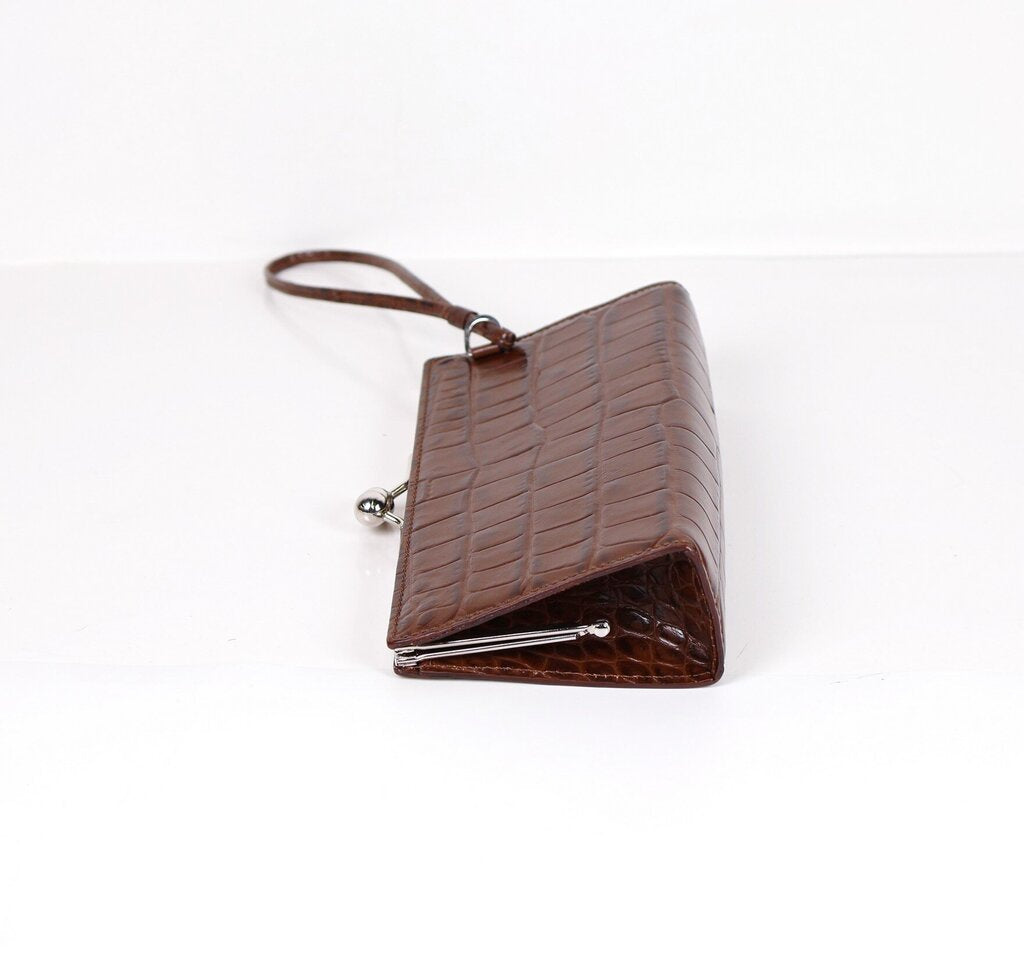 Crocodile Embossed Kiss Lock Clutch