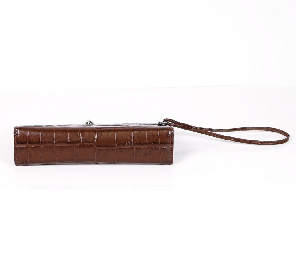 Crocodile Embossed Kiss Lock Clutch