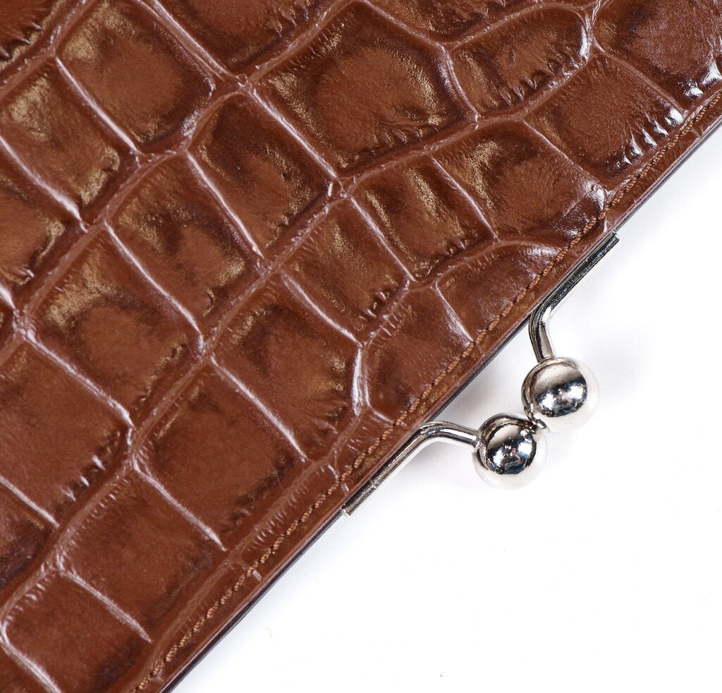 Crocodile Embossed Kiss Lock Clutch