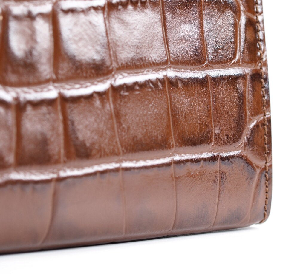 Crocodile Embossed Kiss Lock Clutch