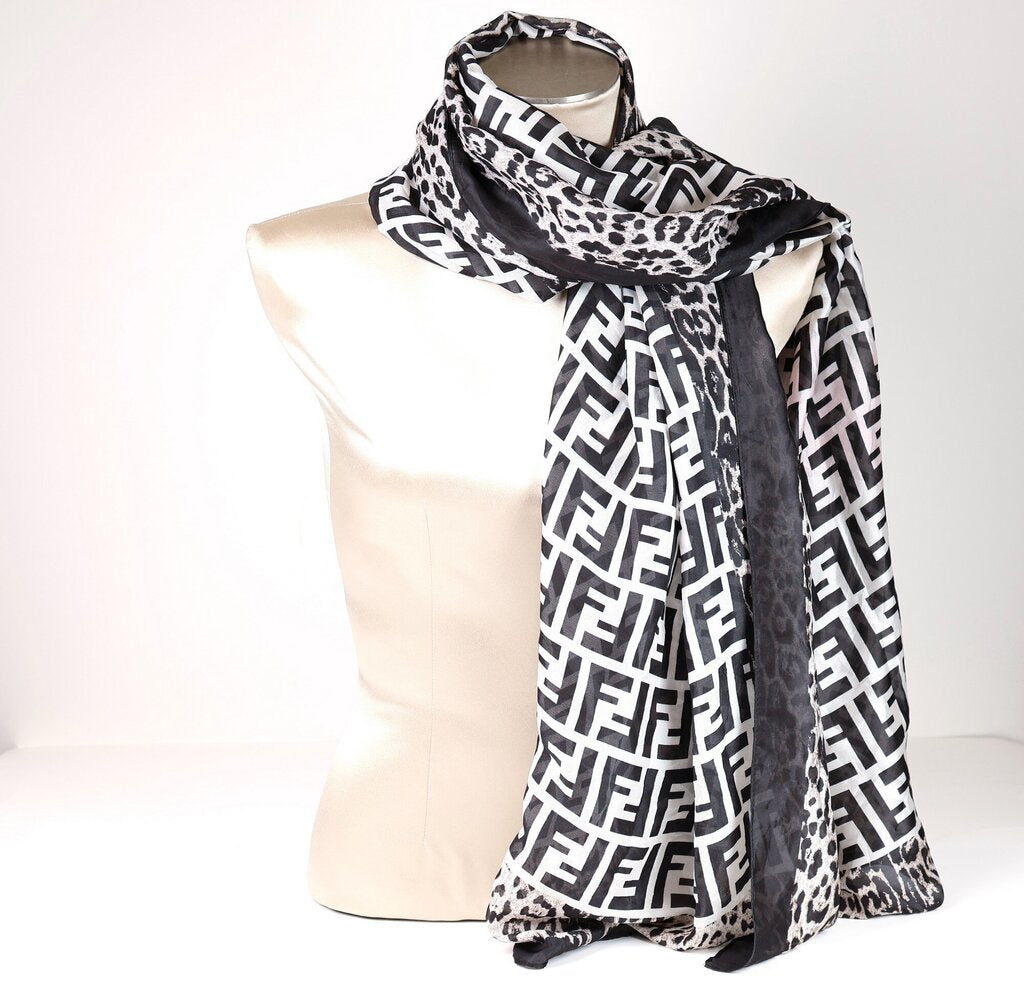 Black & White Silk Monogram Scarf