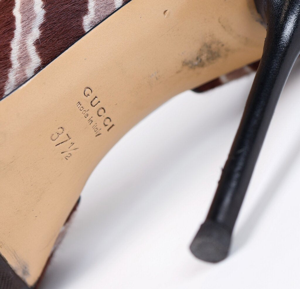 Brown and Tan Zebra Calf Hair Heels (7.5)