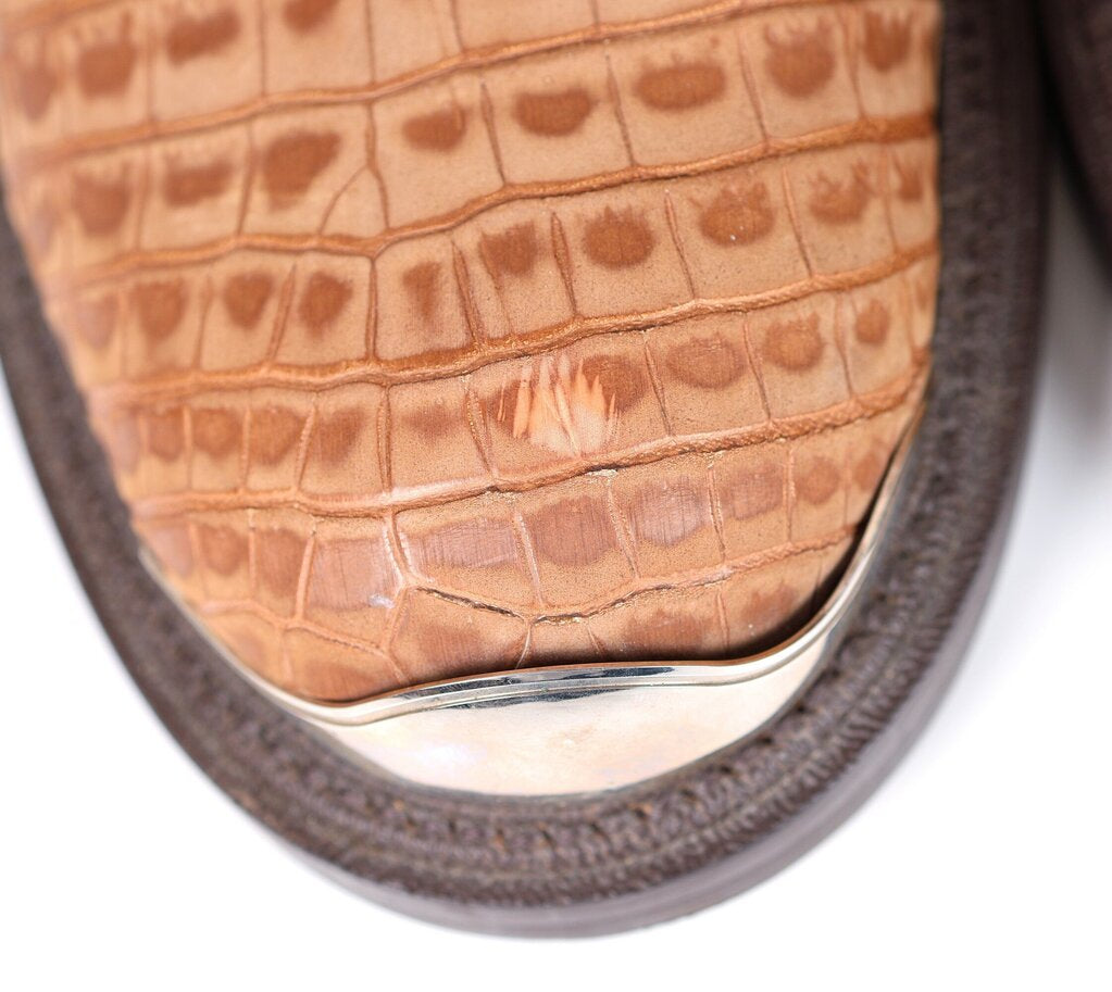 Brown Embossed Leather Combat Boots (M8)
