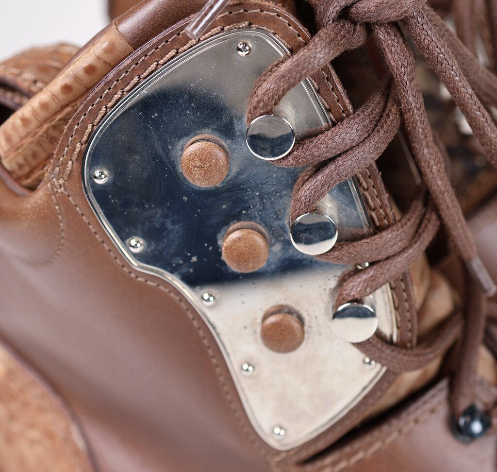 Brown Embossed Leather Combat Boots (M8)