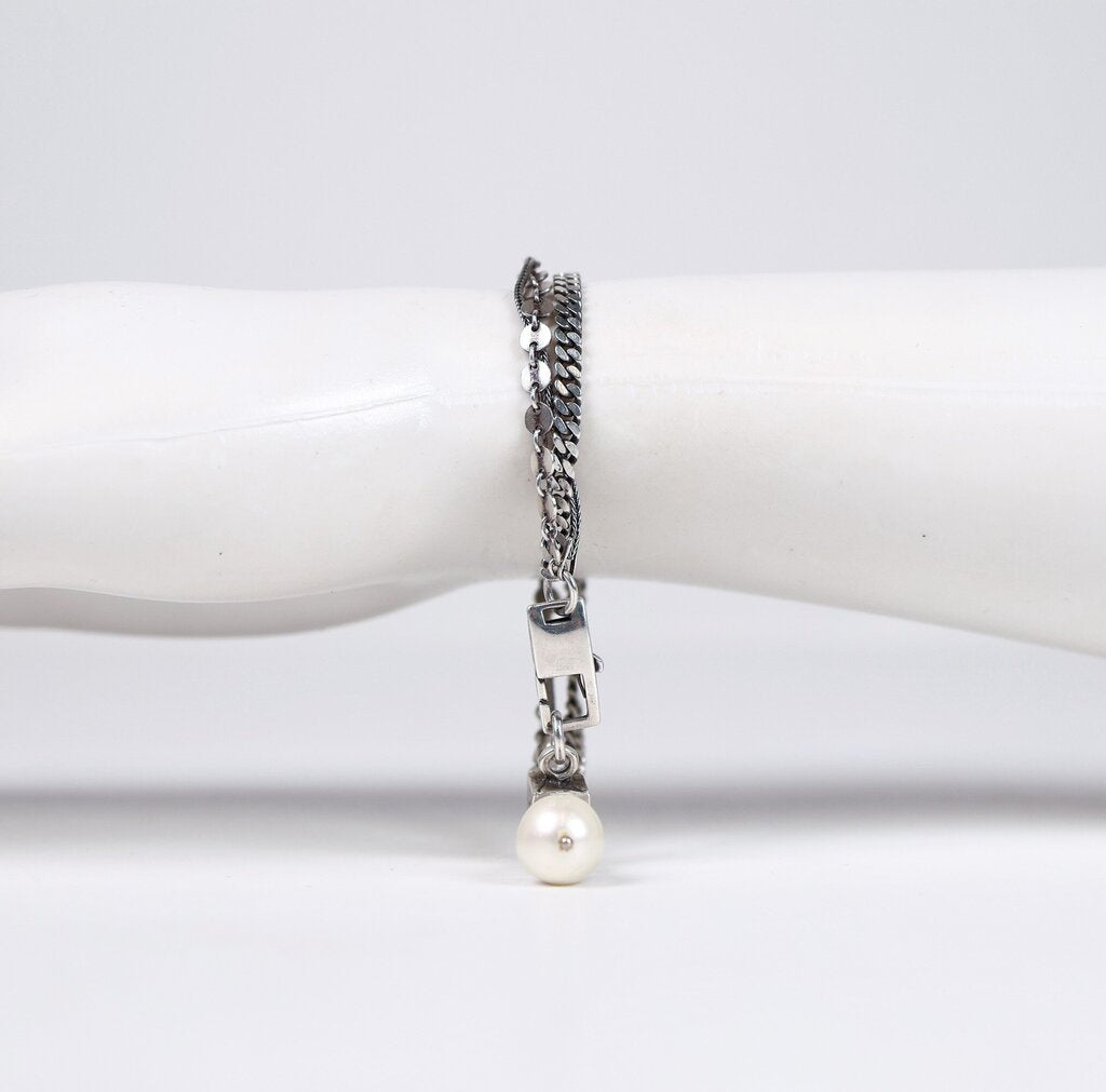 Sterling and Pearl Mixed Chain Bracelet
