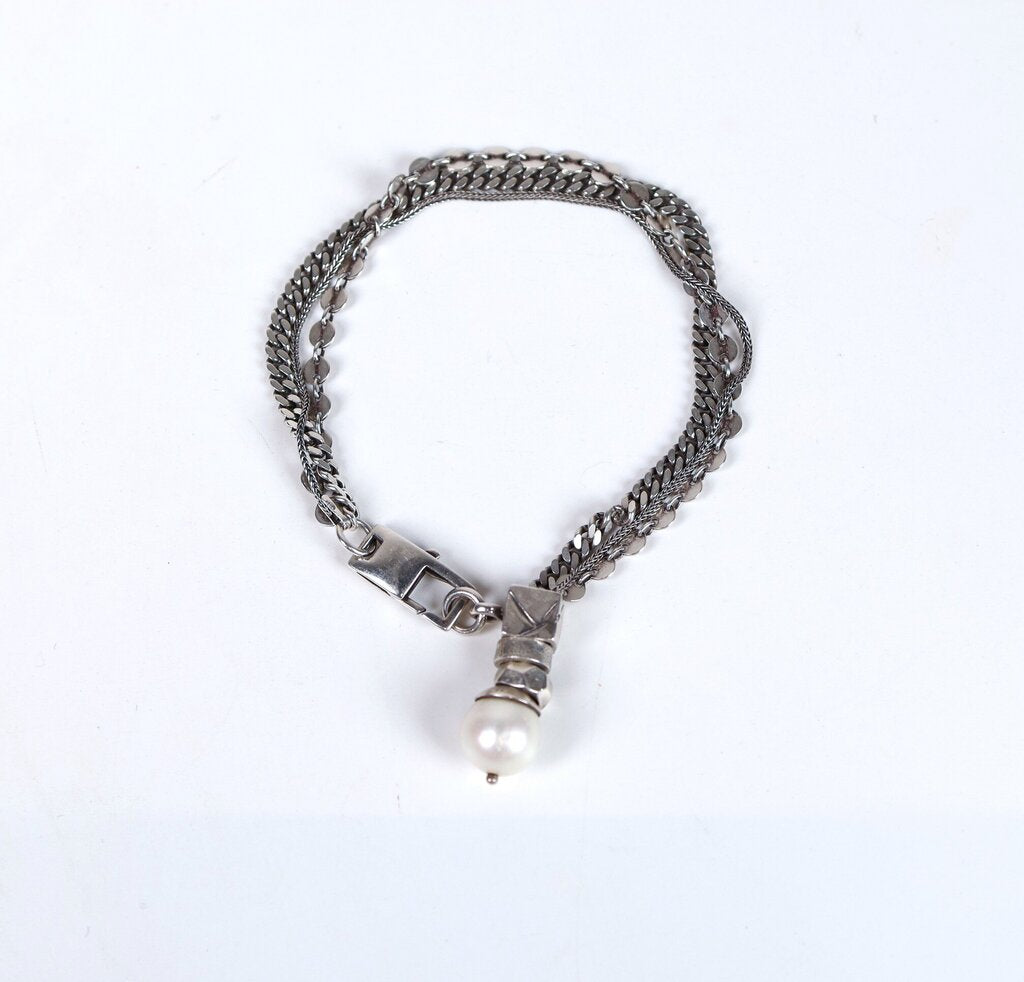Sterling and Pearl Mixed Chain Bracelet