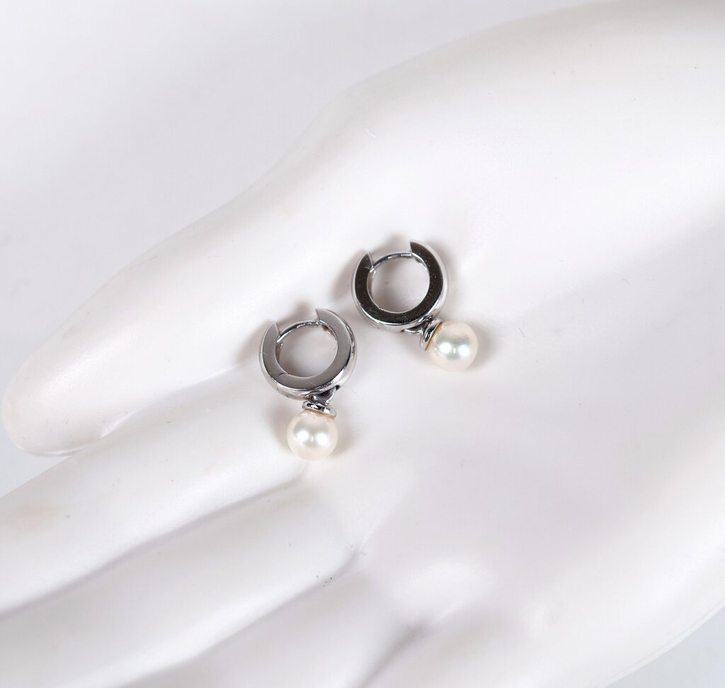 18K and Pearl Huggie Hoops