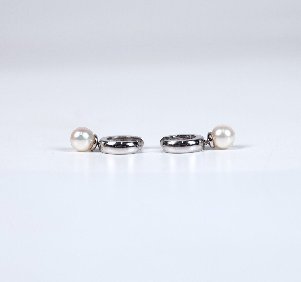 18K and Pearl Huggie Hoops
